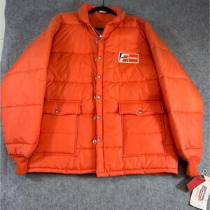 VTG 70s Weathercaster Puffer Jacket Mens Large Orange Fram Autolite Gorpcore NWD